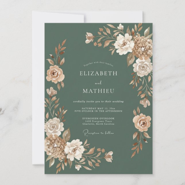 Invitación Boda Otoñal Terrosa Verde Oliva (Anverso)