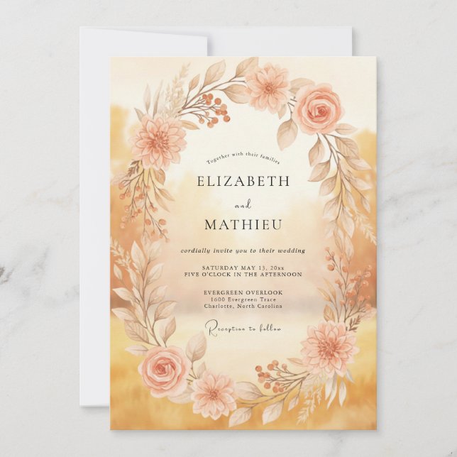 Invitación Boda Otoñal Terroso de Naranja Quemada (Anverso)