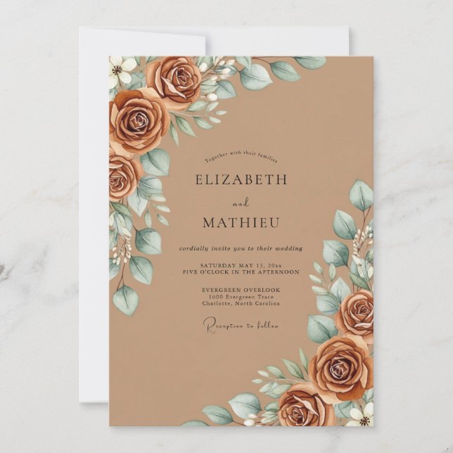 Invitación Boda Otoñal Terroso de Siena (Anverso)