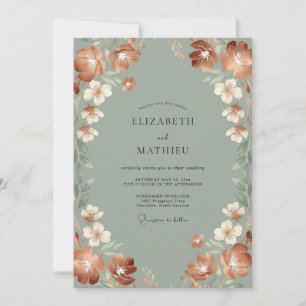 Invitación Boda Otoñal Terroso en Verde Salvia