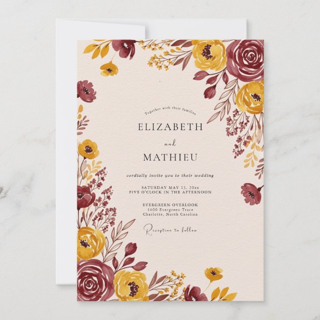 Invitación Boda Otoñal Tierra Mostaza (Anverso)