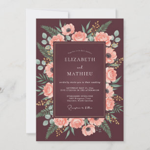 Invitación Boda Otoñal Verde Burdeos