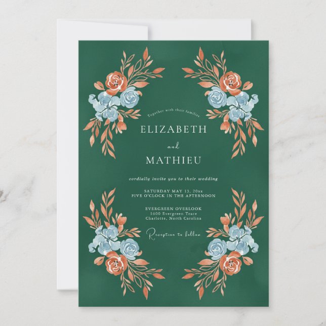 Invitación Boda Otoñal Verde Forestal Rica (Anverso)
