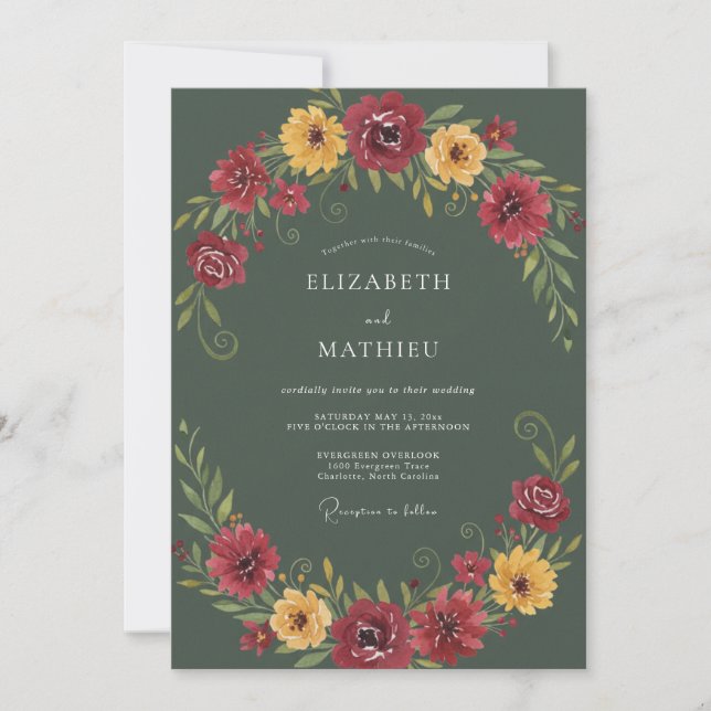 Invitación Boda Otoñal Verde Musgo Audaz (Anverso)