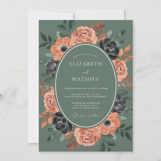 Invitación Boda Otoñal Verde Salvia Audaz (Anverso)