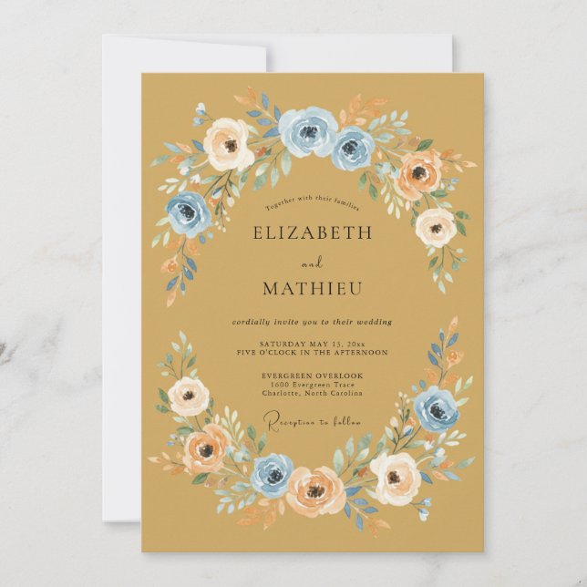 Invitación Boda Otoñal Vibrante Amarillo Mostaza (Anverso)