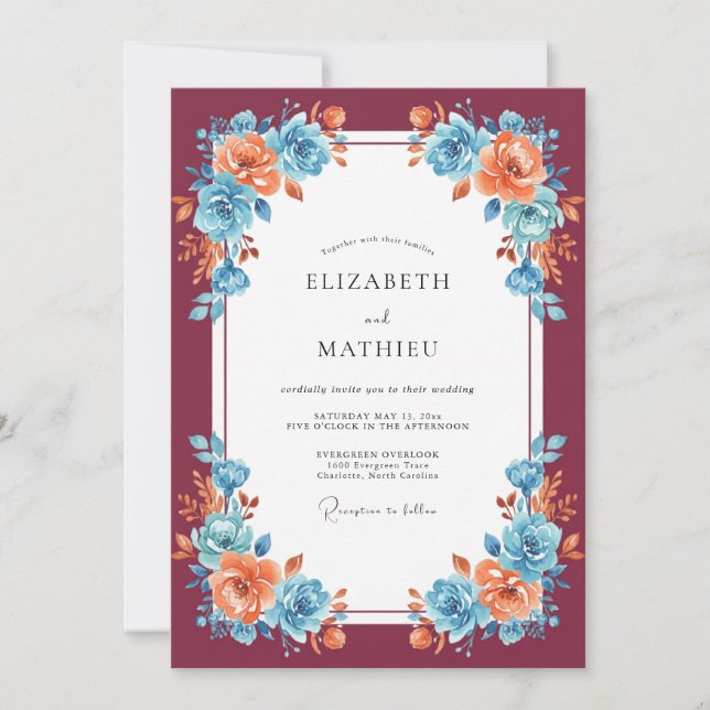 Invitación Boda Otoñal Vibrante de Borgoña (Anverso)