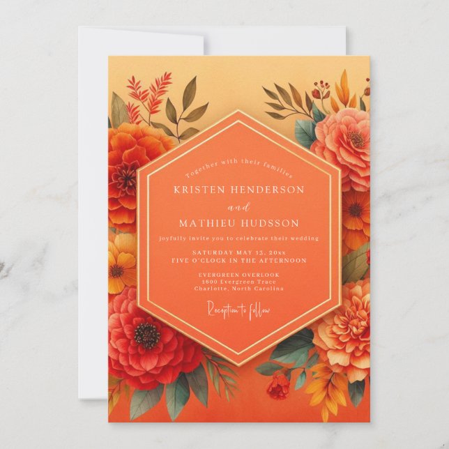 Invitación Boda Otoñal Vibrante de Marigold (Anverso)
