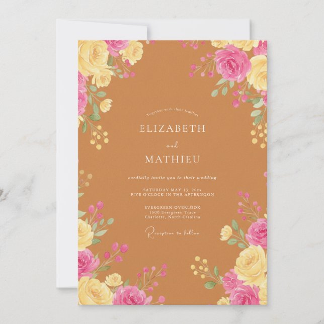 Invitación Boda Otoñal Vibrante de Terracota (Anverso)