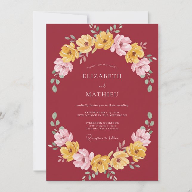 Invitación Boda Otoñal Vibrante Rojo Intenso (Anverso)