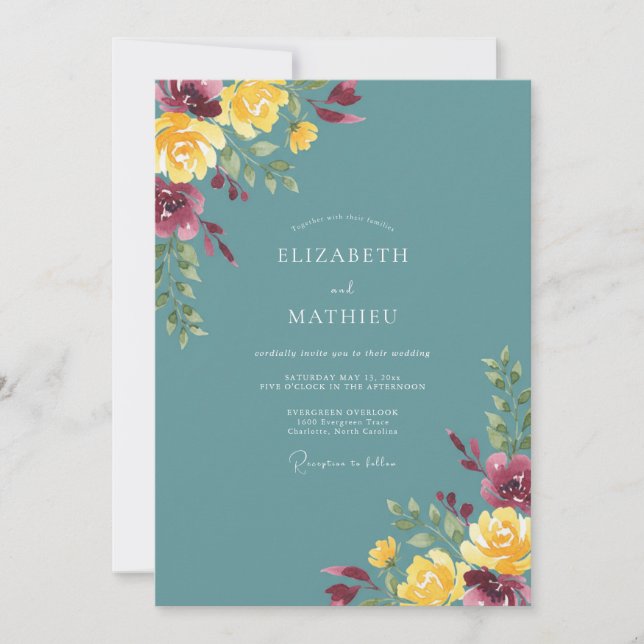 Invitación Boda Otoñal Vibrante Turquesa (Anverso)