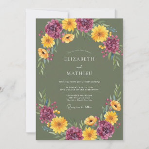 Invitación Boda Otoñal Vibrante Verde Oliva