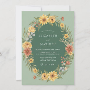 Invitación Boda Otoñal Vibrante Verde Salvia