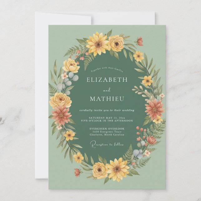 Invitación Boda Otoñal Vibrante Verde Salvia (Anverso)