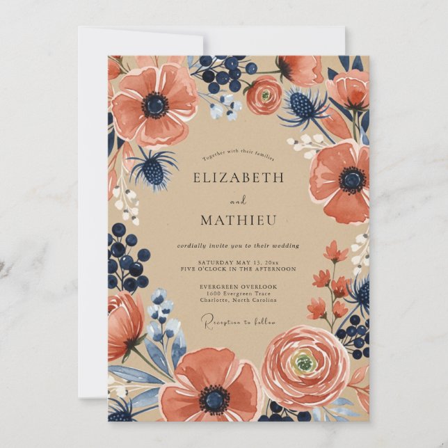 Invitación Boda Otoñal Vintage Terracota (Anverso)