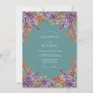 Invitación Boda Otoñal Vintage Verde Teal