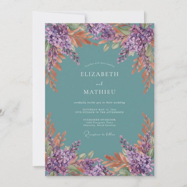 Invitación Boda Otoñal Vintage Verde Teal (Anverso)