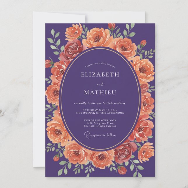 Invitación Boda Otoñal Violetas Impactantes (Anverso)