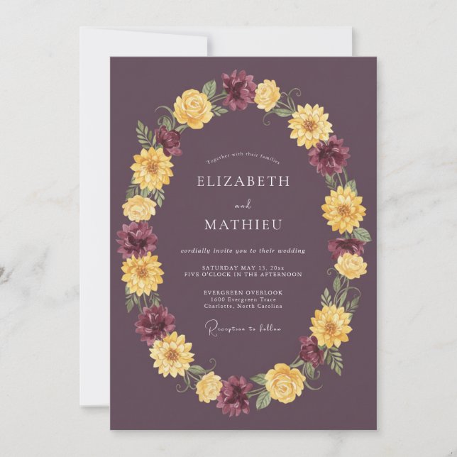 Invitación Boda Otoñal Vivida de Ciruela (Anverso)