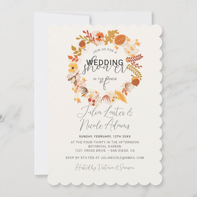 Invitación Boda Otoño Caídas Floral Rústico Boho Ducha (Anverso)