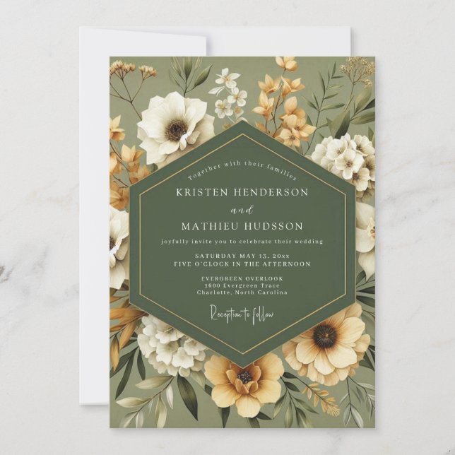 Invitación Boda Otoño Dorado Sage (Anverso)