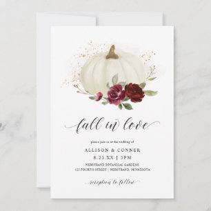 Invitación Boda Otoño Elegante Rosas Borgoña Calabaza
