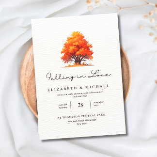 Invitación Boda Otoño Enamorándose Elegante Boda de Otoño