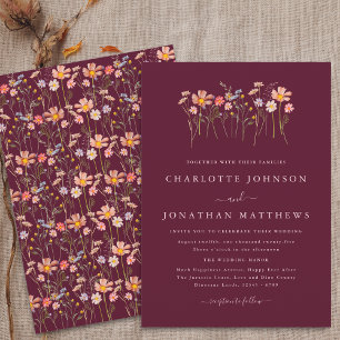 Invitación Boda Otoño Flor Silvestre Borgoña Rubor Rosa