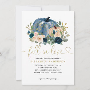 Invitación Boda Otoño Floral Calabaza Amor en Azul