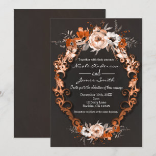 Invitación Boda Otoño Floral Naranja Flores Elegante