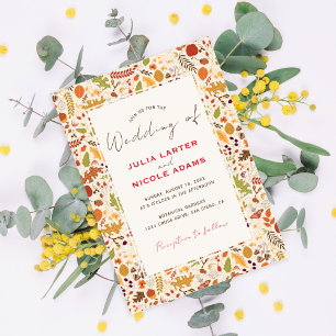 Invitación Boda Otoño Floral Rústica Seca Bohemio