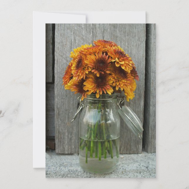 Invitación Boda otoño: Flores de yeso y madera de pajar (Anverso)