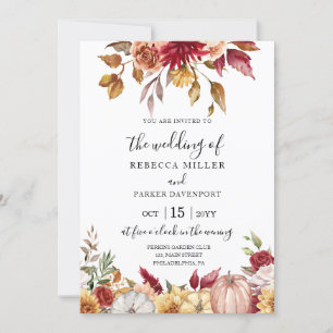 Invitación Boda otoño flores y calabazas rústicas