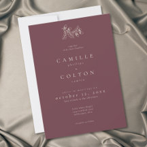 Boda Otoño Minimalista Hoja Roble Bellota Burgundy