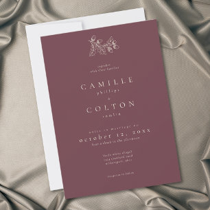 Invitación Boda Otoño Minimalista Hoja Roble Bellota Burgundy