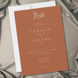 Invitación Boda Otoño Minimalista Terracota Óxido Hoja Bellot