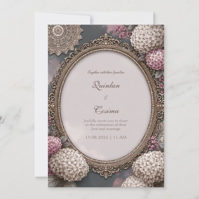 Invitación Boda Oval de Hortensia Malva (Anverso)