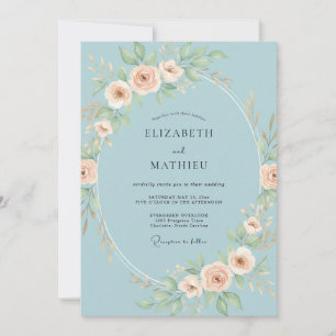 Invitación Boda Oval Floral Azul Celeste