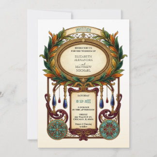 Invitación Boda ovalada vintage Art Nouveau