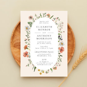 Invitación Boda ovalo de acuarela vintage de flores silvestre