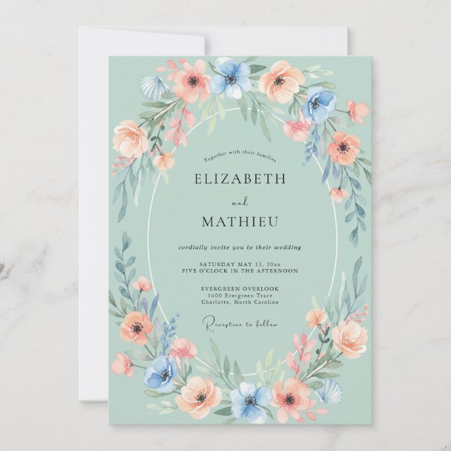 Invitación Boda Óvalo Floral Salvia (Anverso)