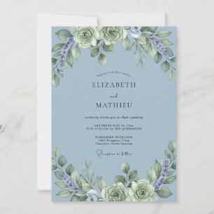 Invitación Boda Pacífica de Suculentas Azul Polvoriento