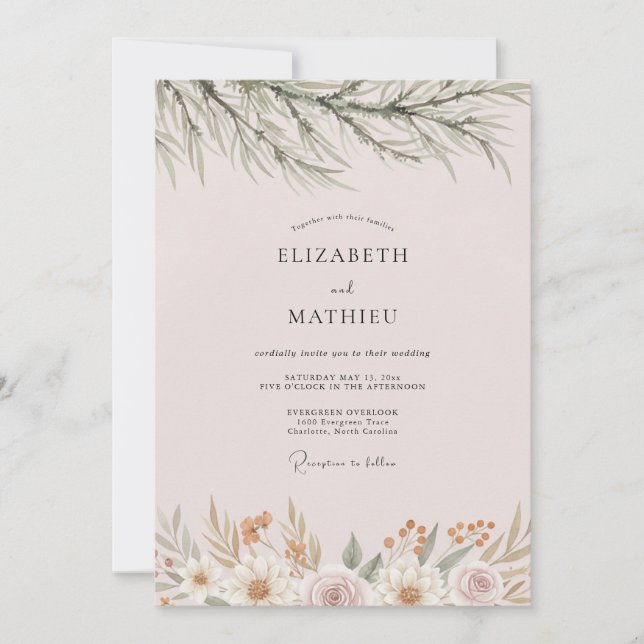 Invitación Boda pacífica en bosque rosa rubor (Anverso)
