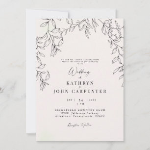 Invitación Boda Padres Novia Foliaje Dibujado a Mano Rubor