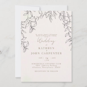 Invitación Boda Padres Novia Texto Dorado Follaje Rubor