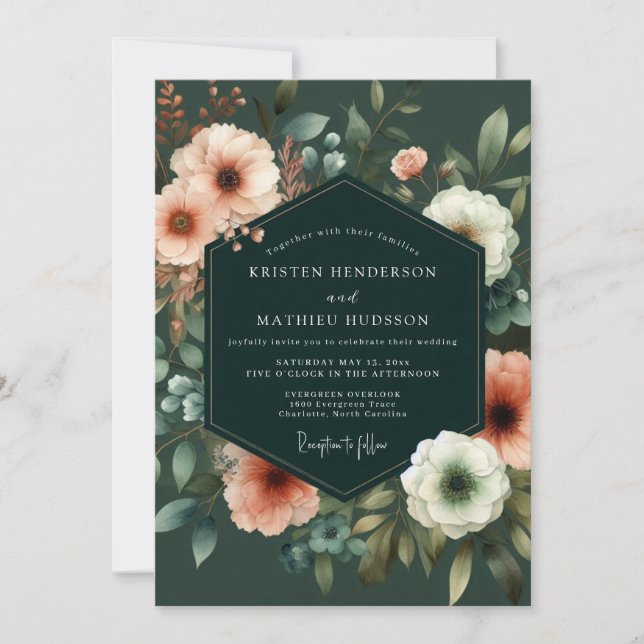 Invitación Boda Painterly Coral de Cazador (Anverso)