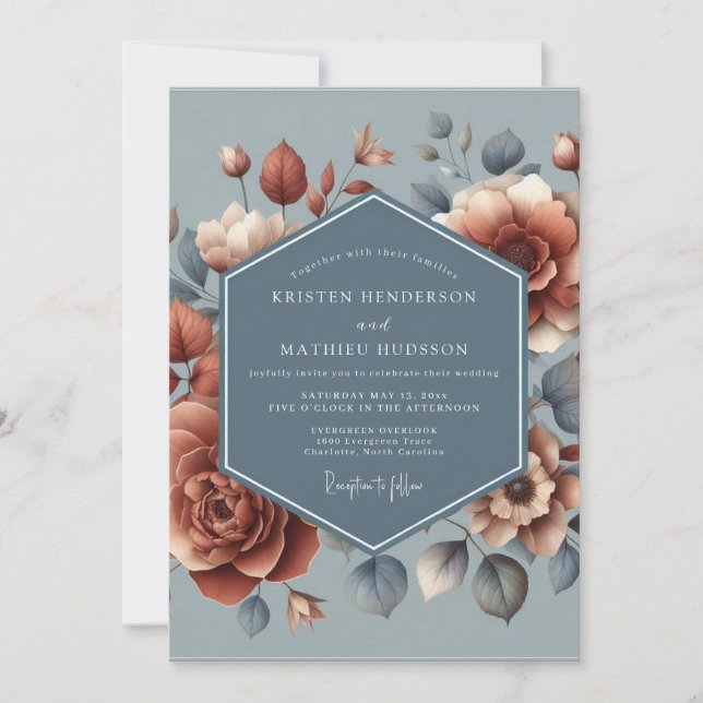 Invitación Boda Painterly de Óxido Azul Pizarra (Anverso)
