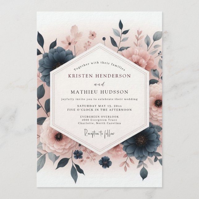 Invitación Boda Painterly de Slate Blush (Anverso)