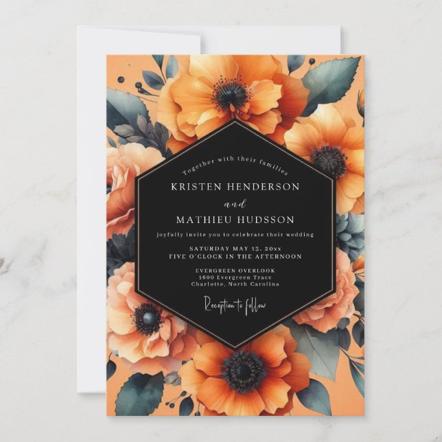 Invitación Boda Painterly Marigold Noir (Anverso)