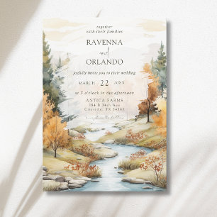 Invitación Boda paisaje forestal del río de otoño vintage